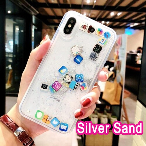 Funda para teléfono con icono de aplicación bonita para iPhone Xs Max XR 10 funda brillante con estrella para Coque iPhone 7 Plus iPhone7 8 8Plus 6s: 6Plus 6s Plus / Silver