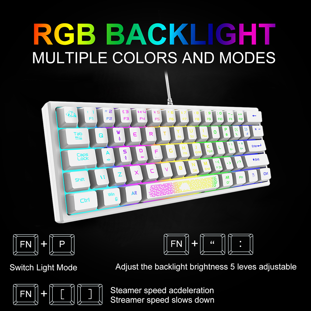 Percent RGB Backlit Wired Keyboard 62 Keys Ergonomic Office PC Gaming Keyboard Portable Office Game