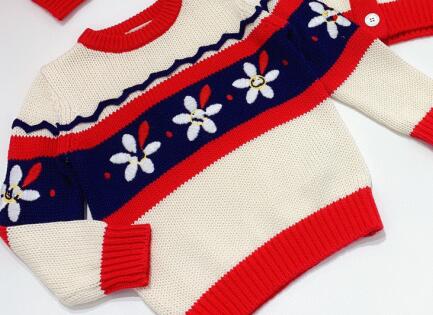 Tjejtröjor blommönster stickade söta tjejer varma toppar: Tröja / 90