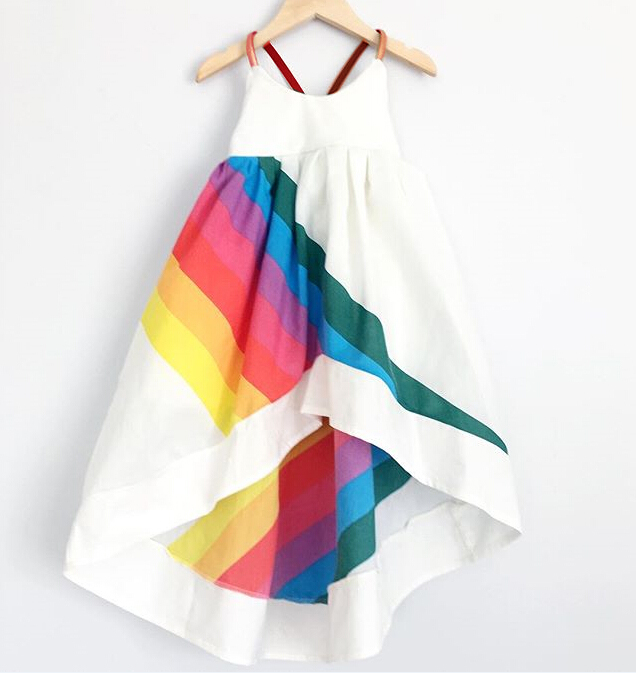 Verano de nueva princesa vestido de chico bebé niñas desfile lindo sin mangas sin respaldo Correa Arco Iris falda para playa vestidos de 1-6T