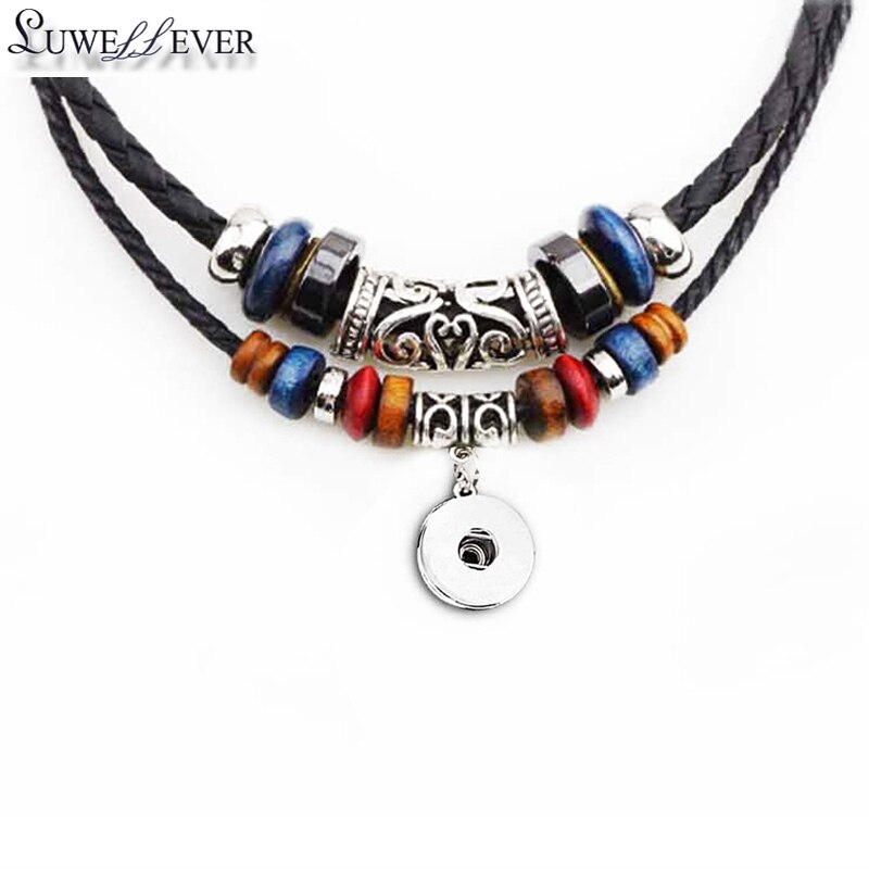 073 Böhmischen Nationalen Halskette Austauschbar 12mm 18mm Druckknopf Charme Seil Leder Halskette Für Frauen Männer
