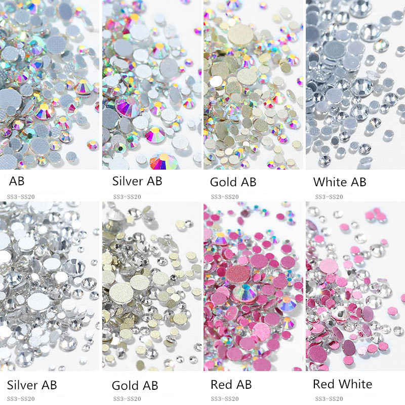 1440 st super glitter flatback nagelkristaller strass ab klar roséguld diy glas ädelstenar stenar naglar 3d nail art dekorationer