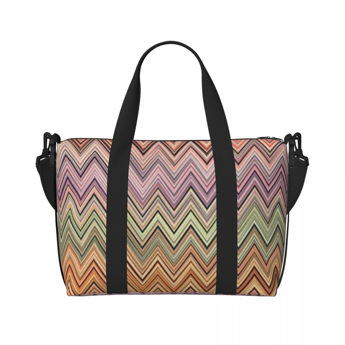 Bolso de mano de playa personalizado Boho Chic moderno en Zigzags para mujer, bolsas de compras de viaje multicolores geométricas para gimnasio Extra grande: Marfíl