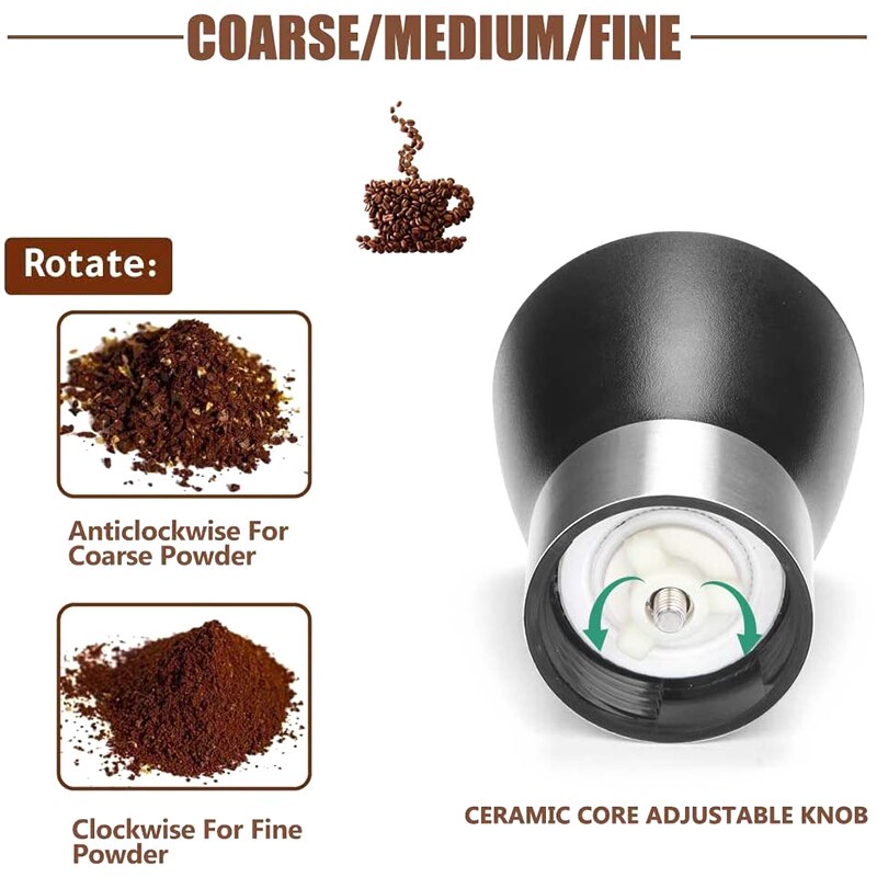 Handmatige koffiemolen, instelbare conische braammolen, draagbare koffiemolen met 5.5 oz heldere glazen potten