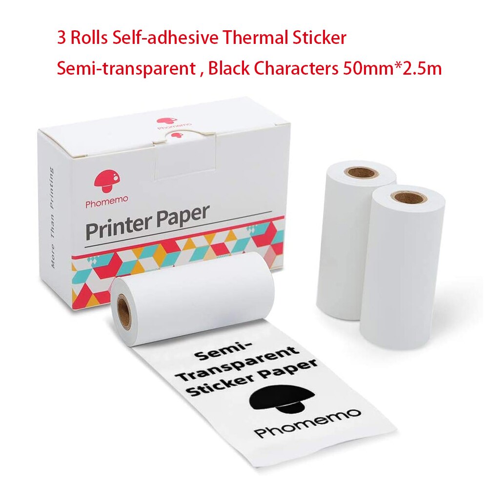 Phomemo Self-Adhesive Thermal Paper Printable Sticker Paper Roll for Phomemo M02/M02S/M02Pro Mini Bluetooth Photo Printer: Semi-Transparent