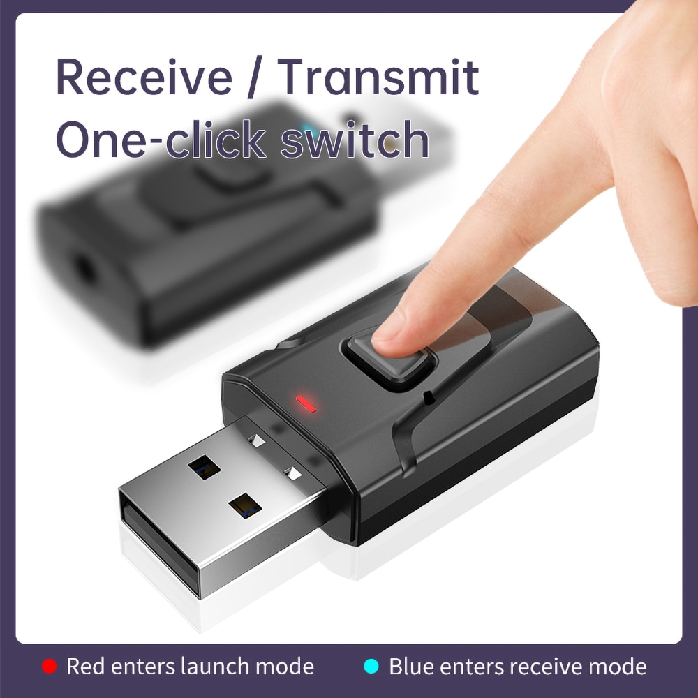 2 in 1 Bluetooth 5.0 Adapter Receiver Transmitter Adapter 3.5mm AUX Hifi Stereo Mini Adapters for PC TV Car Speaker with Button