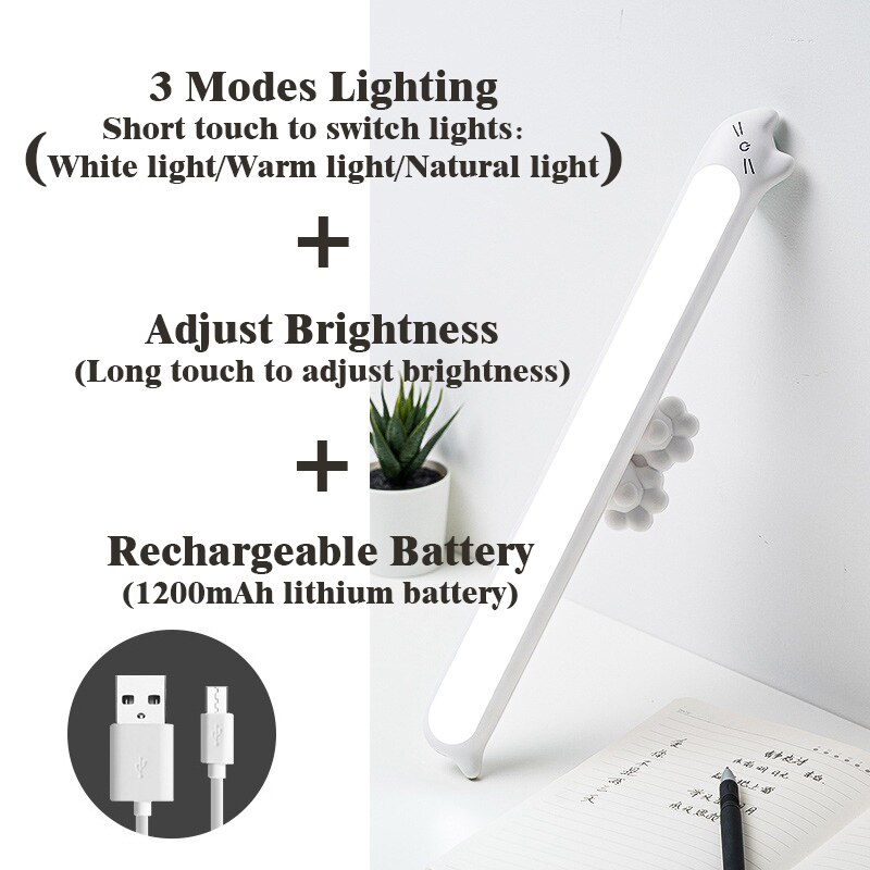 Hængende magnetisk væglampe 16 stk. ledet lampe, der kan oplades og øjenbeskyttende væglampe trinløs dæmpning af natlys: 3 farver lys-hvid