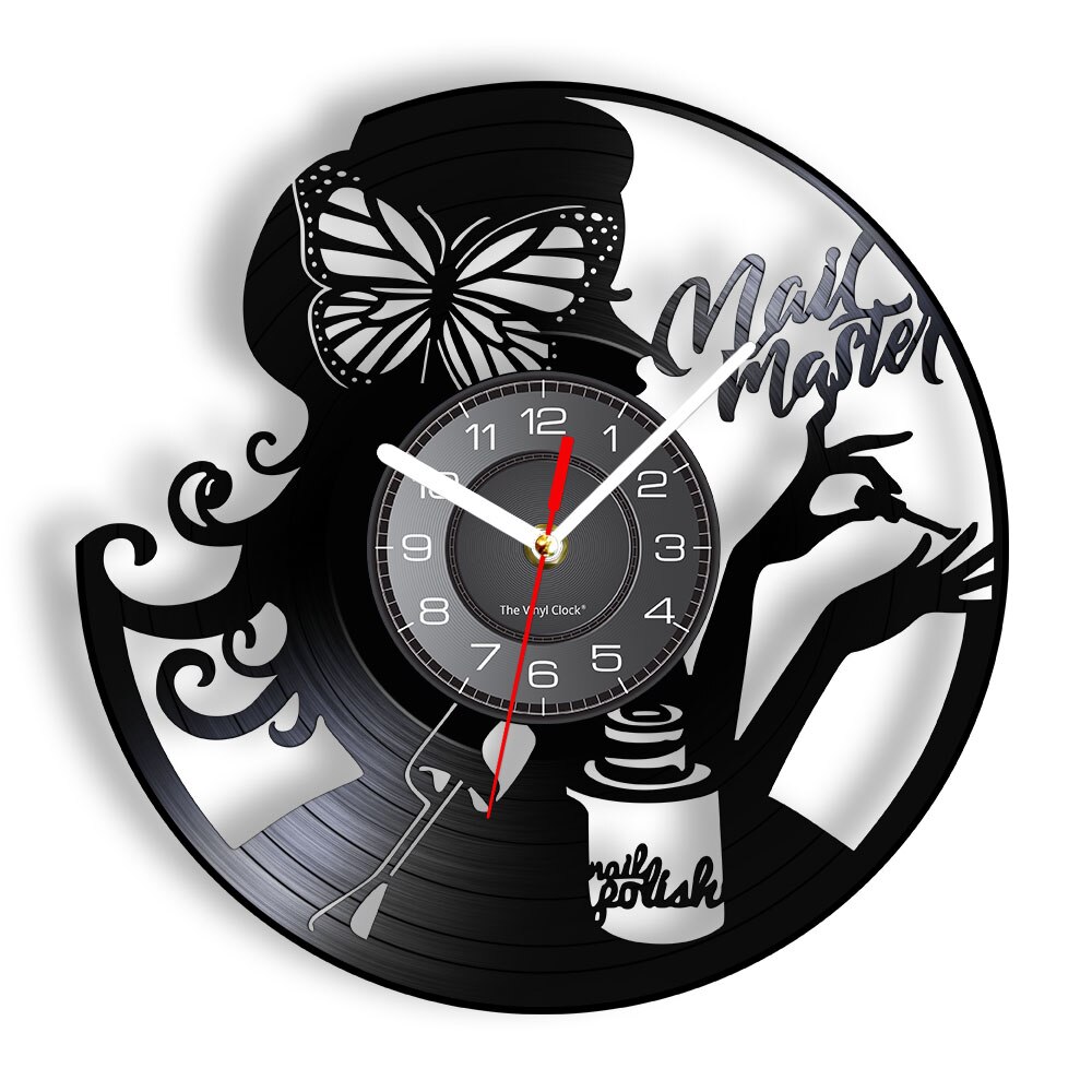 Horloge murale pour maître des ongles | Horloge murale faite de disque en vinyle Vintage, pour manucure, Studio de Salon de manucure, signe d'affaires, pour technicien des ongles: Without LED