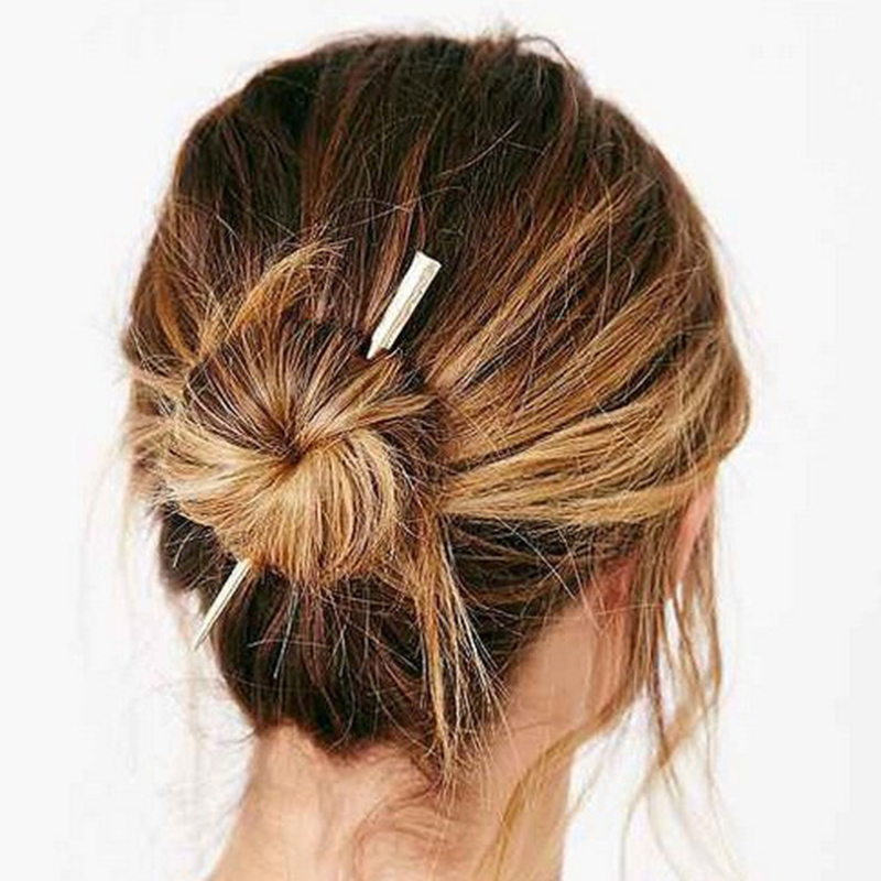 Nowa szpilka pałeczki do włosów minimalistyczna duża perła Trendy Punk metalowe do włosów akcesoria nakrycia głowy fryzura dla kobiet biżuteria H048: Jasnożółty Kolor