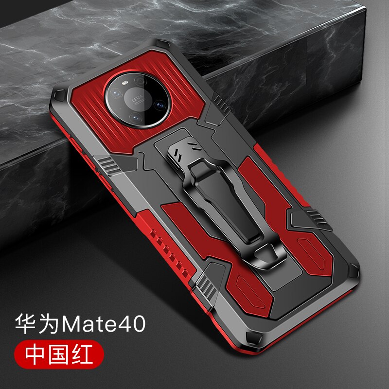 Armor Case For Huawei Mate 40 Pro Case Shockproof Belt Clip Holster Cover for Huawei Mate 40 Pro MATE40 40PRO Coque Funda: For Mate 40 / Red