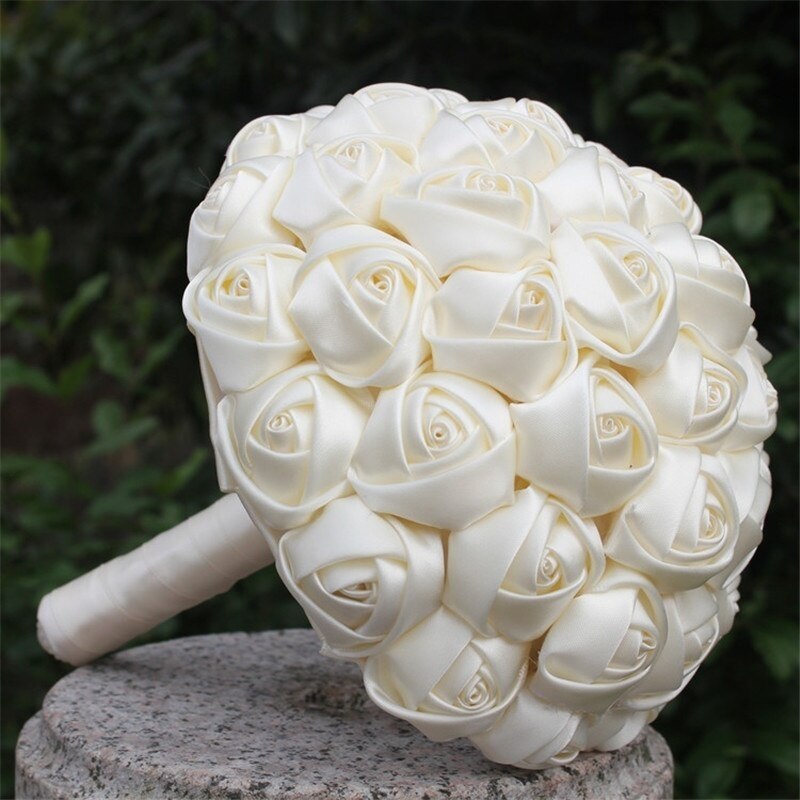 Billig marfim elfenben siden brudbukett olika storlek för blomma flicka / brudtärna / brud satin innehav blomma  w223-5