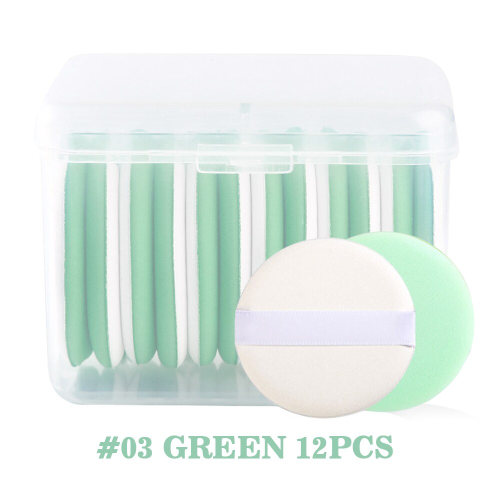 Esponjas redondas portátiles para maquillaje, 12 Uds., almohadillas de polvo sueltas con cojín de aire, con correa para maquillaje en polvo, colorete cosmético: Green