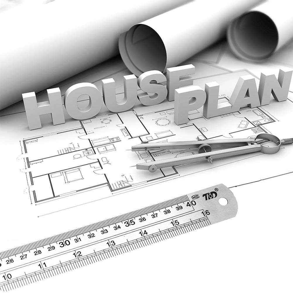 Stainless Steel Ruler Straight Edge Metal Ruler Set For Engineering Office And School 16 inch(40 cm) + 12 inch(30cm)