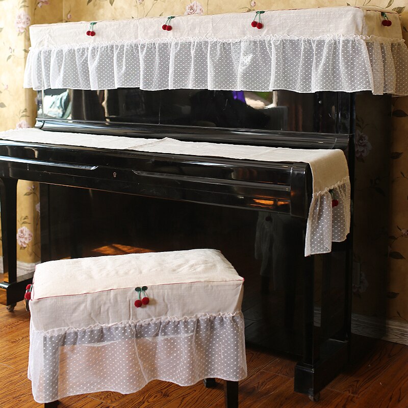 Piano cover modern lace dust-proof piano cover stool seat cover home decoration full set of cotton hemp piano dust cover