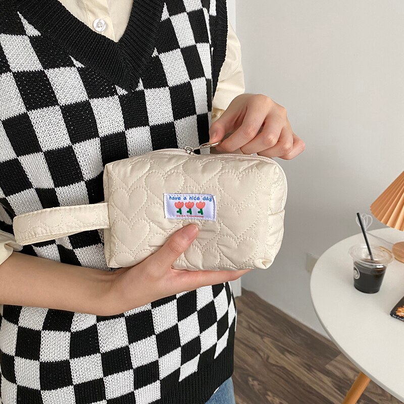 Draagbare Vrouwen Cosmetische Tas Pols Etui Katoen Stof Make-Up Tas Comestics Organisator Opbergtas Travel Toilettas Pouch: White