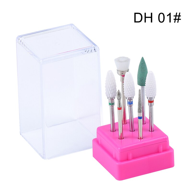 7pcs/set Milling Cutter For Manicure Set Nail Drill Bits Ceramic Diamond Rainbow Tungsten Stainless Mill Cutters For Nail Drill: 01