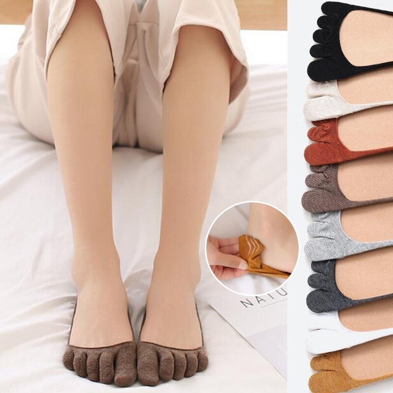 Calcetines de verano de cinco dedos, calcetines invisibles boca superficial barco para mujer, Color sólido, transpirable, algodón, dedos abiertos, calcetines de cinco dedos