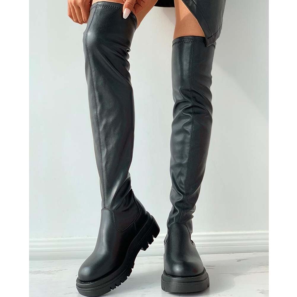 Chaussures antidérapantes à plateforme Easy Walk pour femmes, bottes noires à la , pour loisirs, Cool au dessus du genou,
