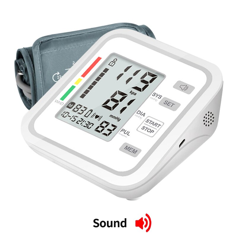 Digital Automatic Blood Pressure Monitor Upper Arm Automatic Cuff BP Machine &amp; Pulse Rate Monitoring Meter,Large LCD Display: SOUND