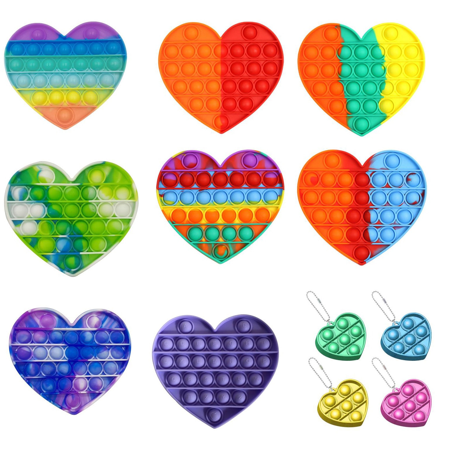 Push Bubble Fidget Antistress Toys Adult Kids Rainbow Heart Shaped Pop Fidget Sensory Toy Autism Special Needs Stress Reliever