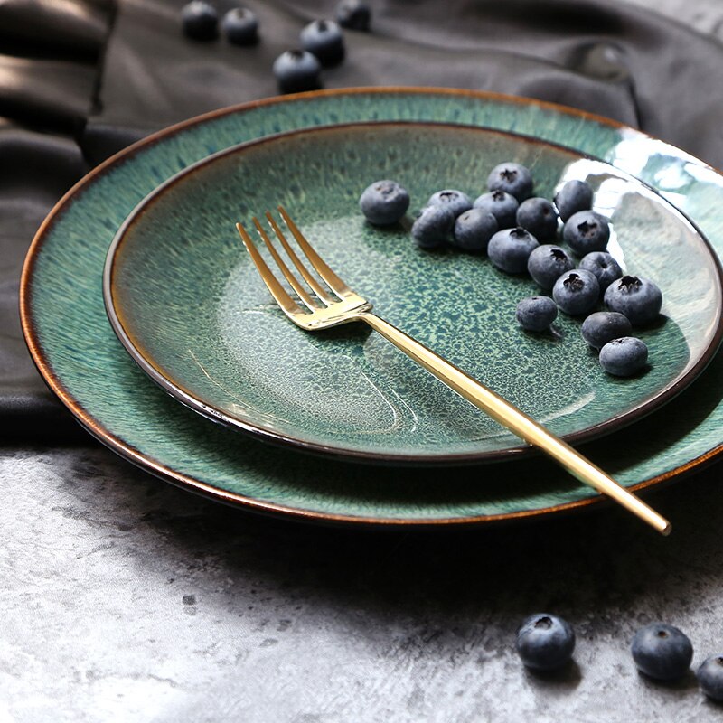 Malachite Green Variable Glaze Disc Western Steak Pasta Dish Home Breakfast Fruit Salad Plate
