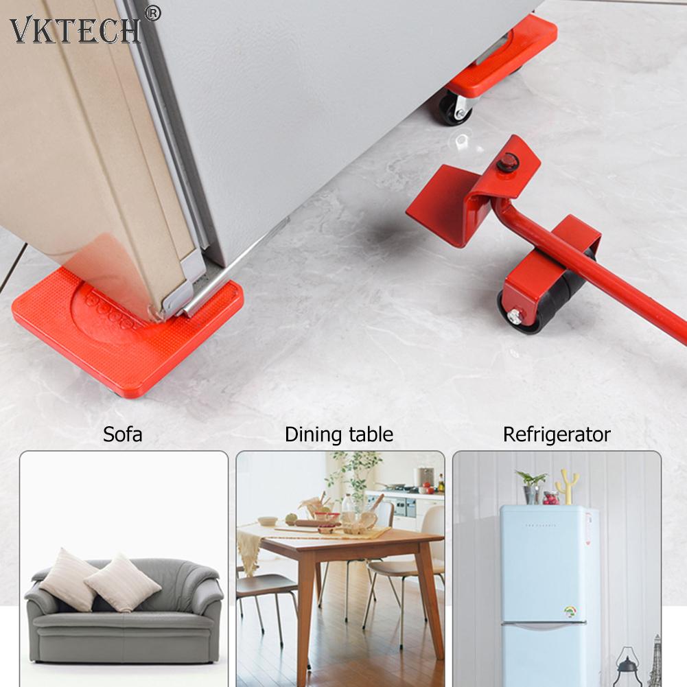 5pcs Furniture Mover Tool Transport Lifter Heavy Stuffs Moving 4 Wheeled Roller with 1 Bar Mover Device Set