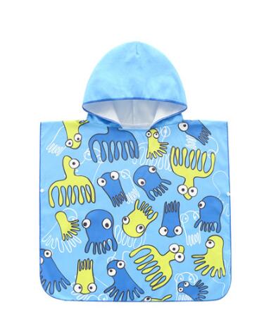 Printed Mricrofiber Bath Towel Poncho With Hooded Changing Robe For Kids Swimming Beach Towel Bathrobe Beachwear