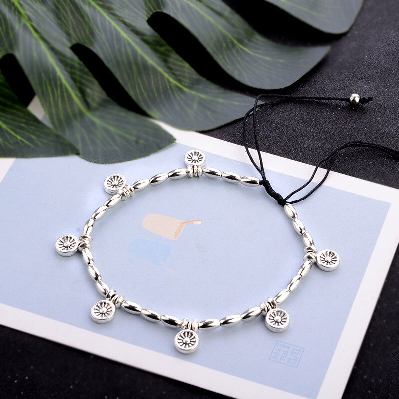 Modyle Silver Color Anklets for Women Vintage Bracelet Bohemian Flower chaine cheville barefoot sandals halhal Foot Jewelry