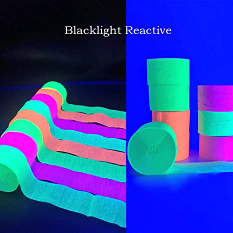 4 Rolls Fluorescent Crepe Paper Garland Streamer Luminous Neon Party Supplies Black Light Birthday Party Decor Kids