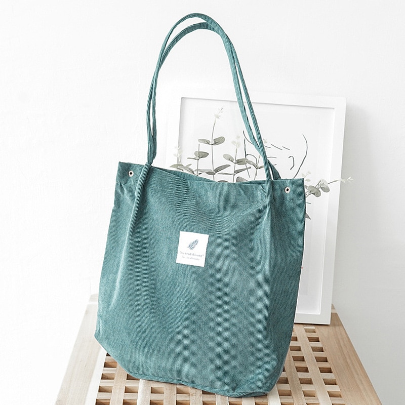 Vrouwen Corduroy Canvas Schoudertassen Vrouwelijke Eco Doek Handtas Tote Kruidenier Herbruikbare Opvouwbare Boodschappentas Katoenen Voering Pouch