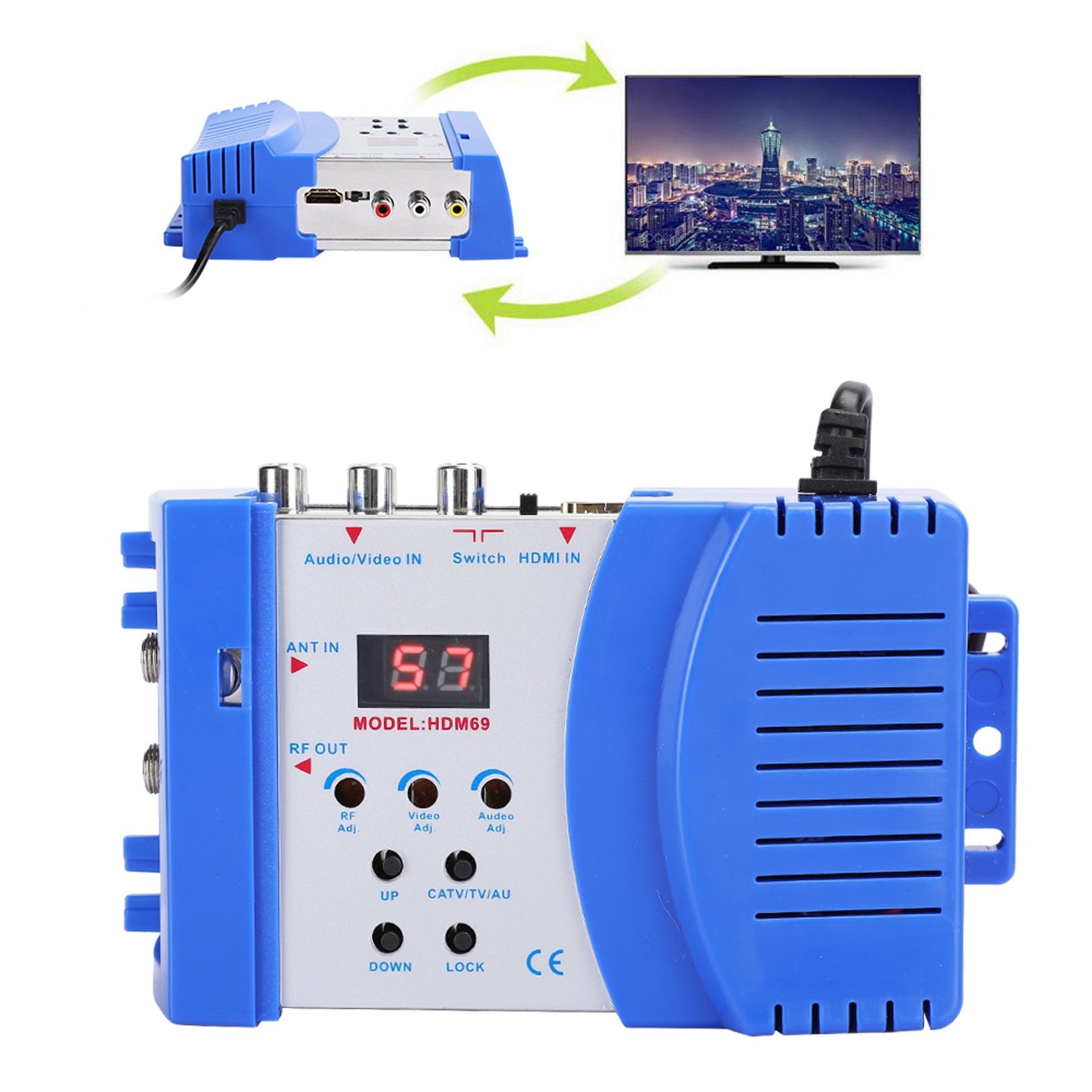 Conversor AV para RF VHF / UHF Modulador Digital HD Saída PAL Entrada HDMI / AV para TV HD Modulador HDMI AV para RF Converter Plugue UE