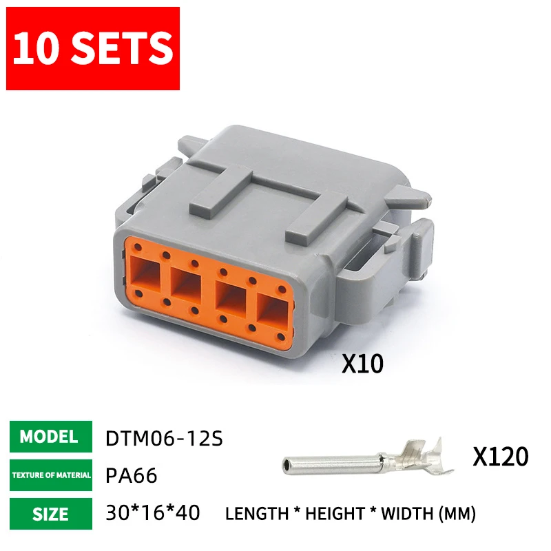 Conectores DT impermeables Deutsch DTM, terminal de cableado de cabeza macho y hembra, arnés de cableado, enchufe, DTM04-2P D, 10 juegos: Azul
