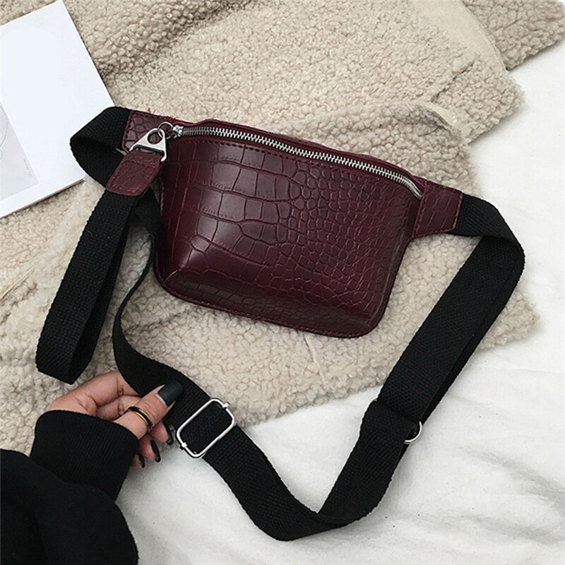 LKEEP Women bag crocodile multicolor messenger chest bag clutch female Pu leather handbag cross body bag: wine red