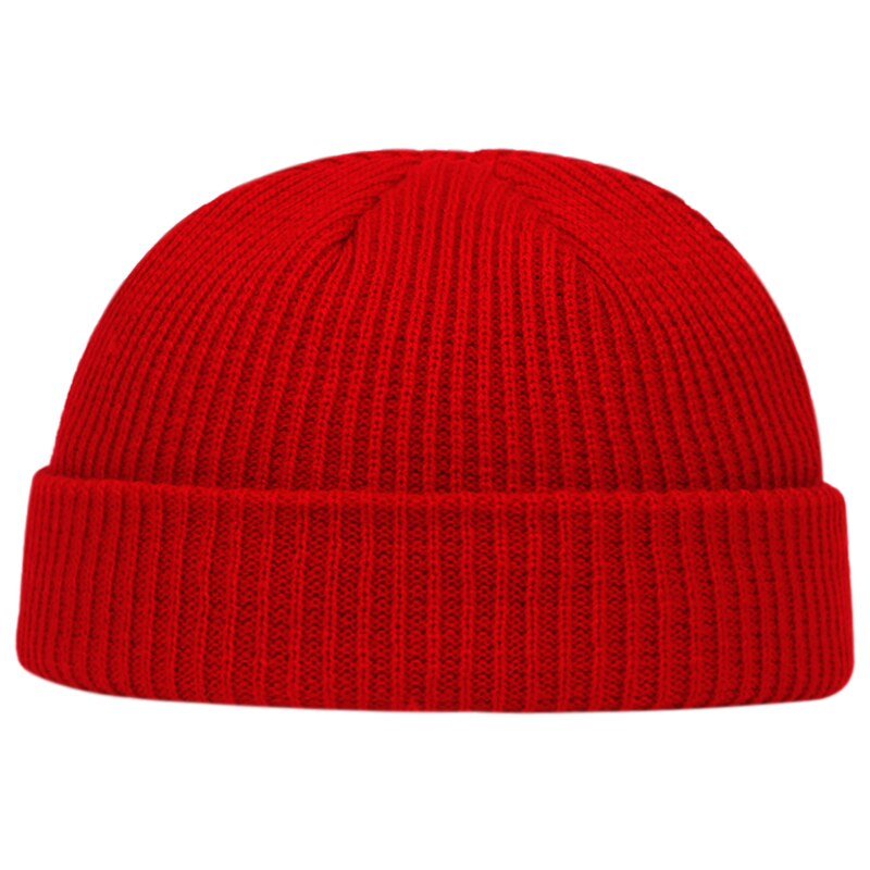 Herfst winter meloen muts heren dames gebreide muts muts schedelkap matrozenmutsen manchet kort randloos retro marineblauwe hoeden casquette: Rood