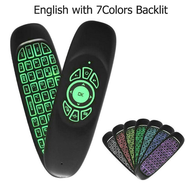C120 Backlit Mini Wireless Keyboard Air Mouse Somatosensorische Gyroscoop Dubbelzijdig Tv Afstandsbediening Voor Android Laptop Pc: English with backlit