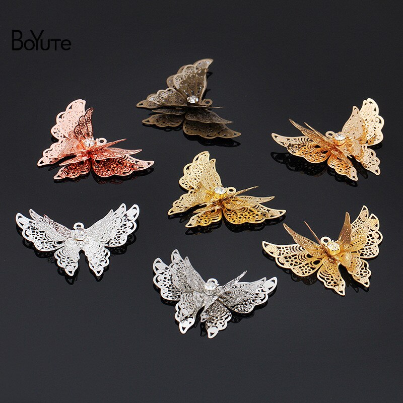 BoYuTe 10Pcs 25*35MM Metal Brass Filigree Butterfly Pendant Charms for Jewelry Making Accessories