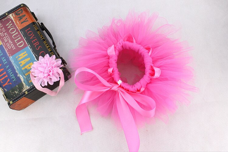 Newborn Baby Photography Props Baby Tutu Tulle Skirt+Headband Set Infant Photography Clothing Skirts Baby Photo Prop Accessories: Pink