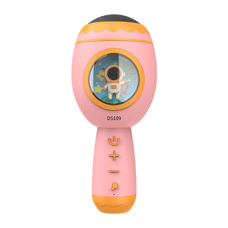 Mini Wireless Bluetooth Microphone Cartoon Microphone Speaker All-in-one Voice Changing Colorful Light Speaker Portable Home KTV: Pink