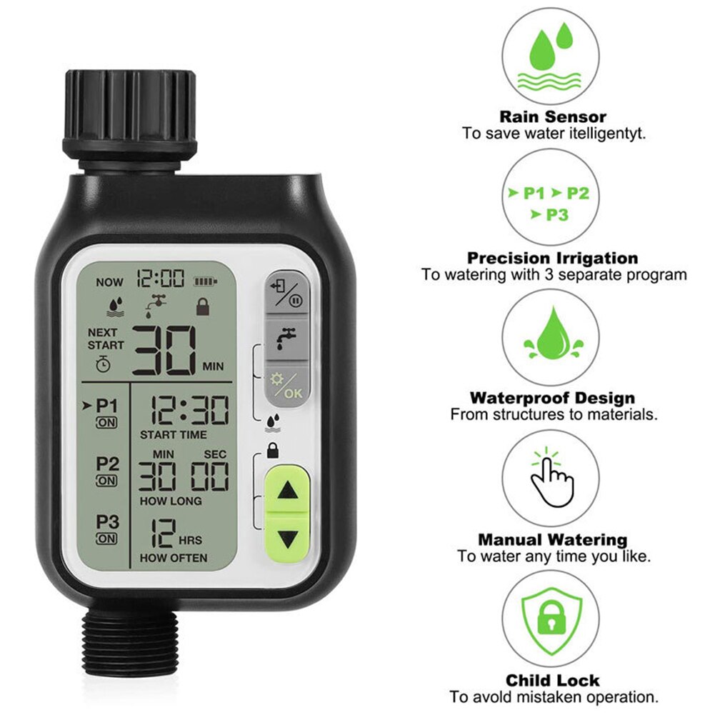 Water Timer Home Adjustable Outdoor Lawn Waterproof With Rain Sensor Controller Automatic Irrigation Tool Garden Device