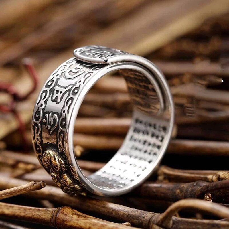 Feng shui pixiu mani mantra beskyttelse rigdom ring amulet rigdom heldig åben justerbar ring buddhistiske smykker ring ll@ 17