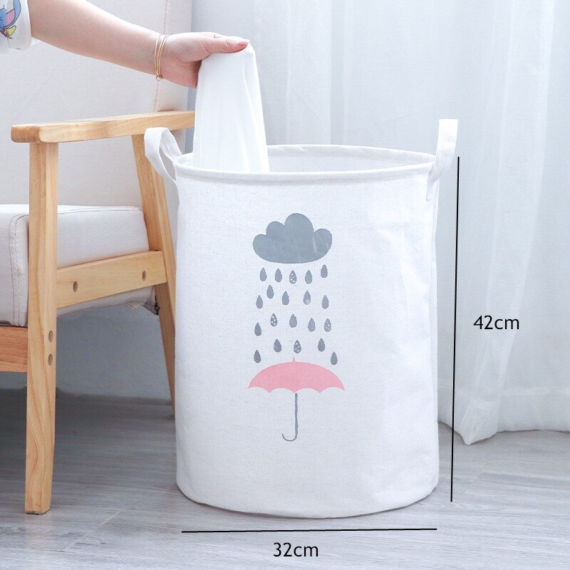cotton linen large Round Collapsible Laundry Basket Dirty Clothes Organizer Toys Storage Box Bin Bucket Hamper With Handles: color 19