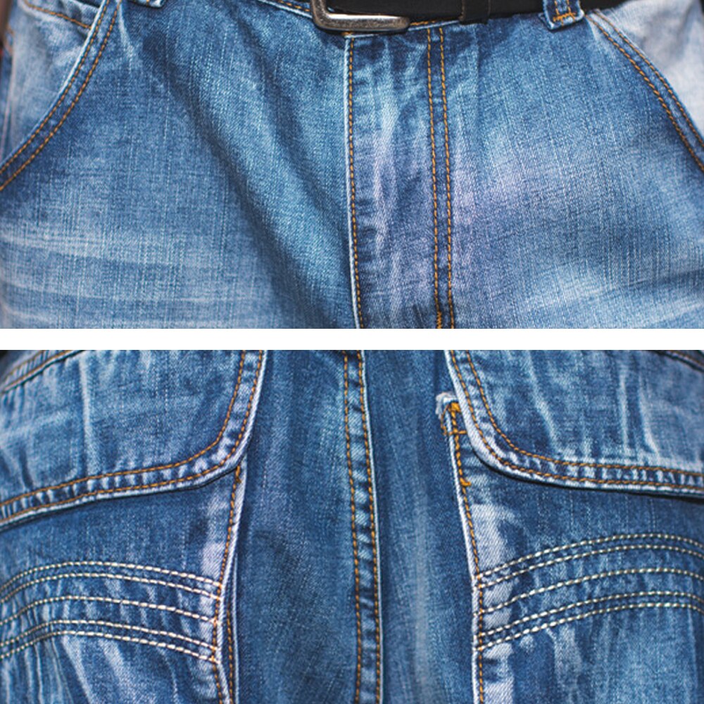 Holyrising sommer jeans mænd nødlidte jean lommer streetwear lynlås jeans mand kalv længde blå denim bukser plus szie 30-46
