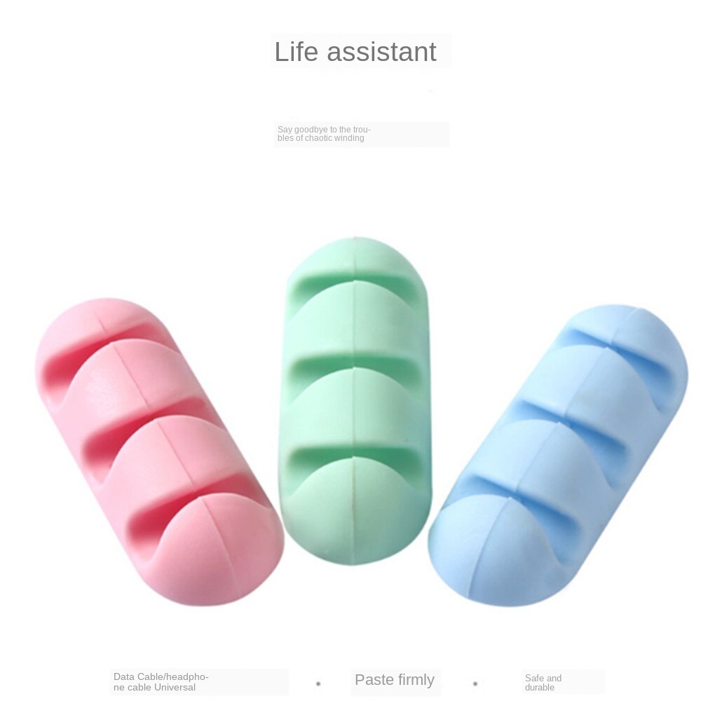 2Pcs Silicone Wire Organizer Simple Paste Computer Desktop Data Cable Clip 3 Card Slots Winder USB Cable Protector