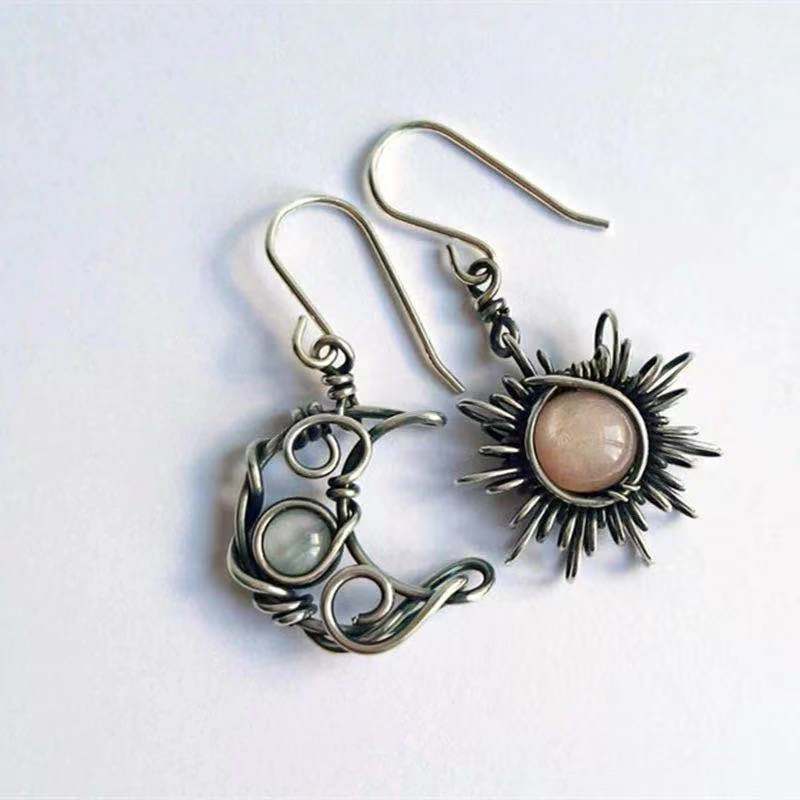Böhmen Sonne und Mond Ohrringe Silber Farbe Kristall Tropfen Ohrringe Frauen Weibliche Boho Schmuck für sie: 1