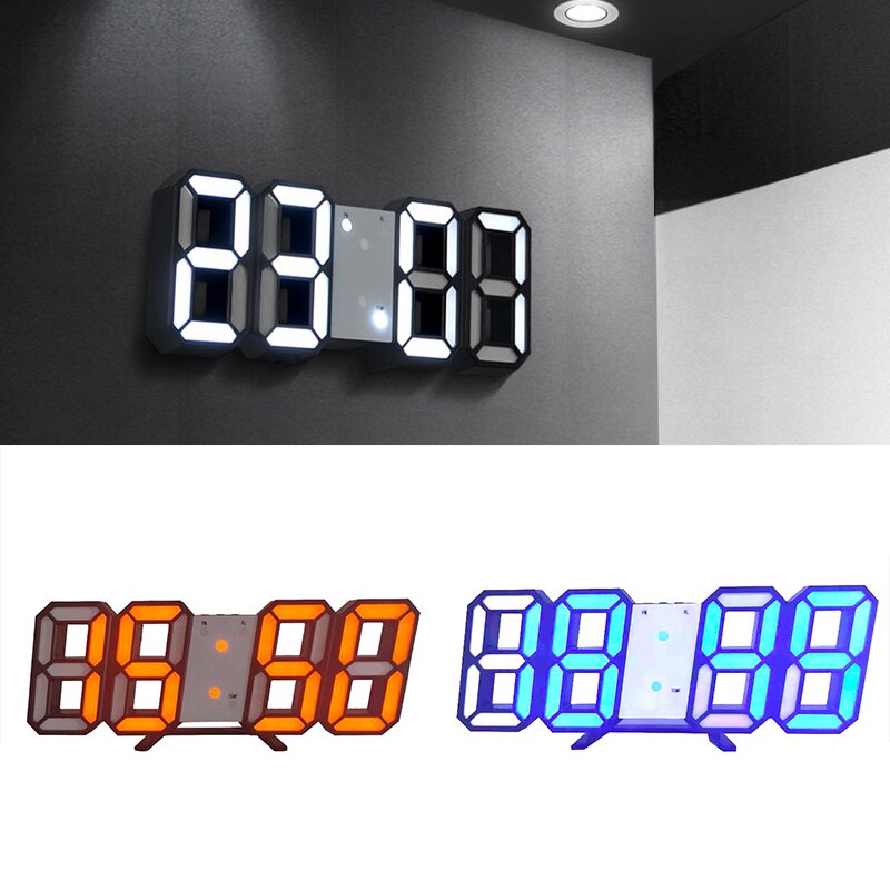 Reloj alarma de pared regulable, LED Digital grande, moderno, 3D, 21,2x8,3x3,5 cm, con pantalla de 12/24 horas