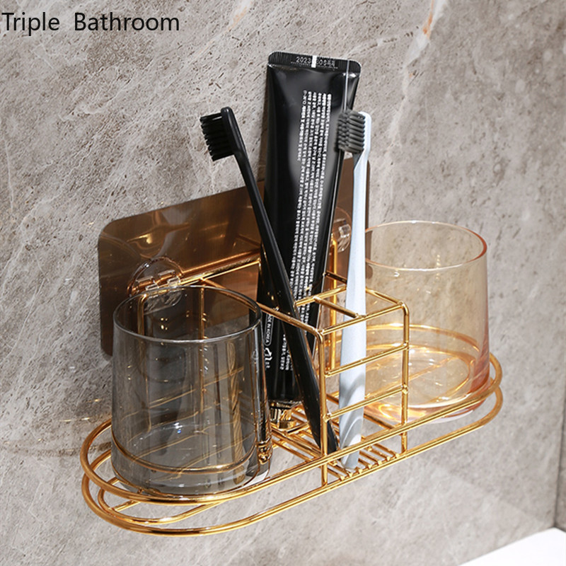 Porte-gobelet à dents en acier inoxydable, verre Transparent, gargarisme, porte-brosse à dents sans poinçon, accessoires de salle de bain, 1 pièce