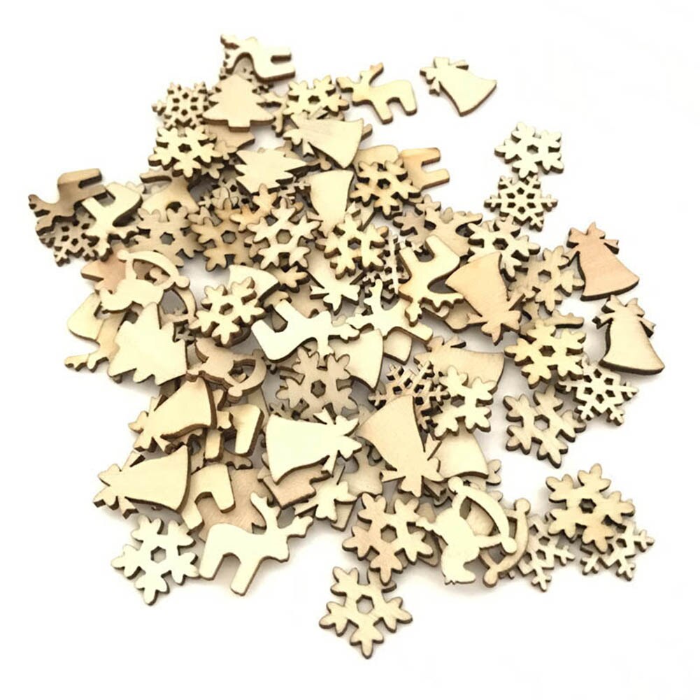 Nieuw 100Pcs DIY Ambachtelijke Houten Chip Rendier Sneeuwvlok Kerstboom Ornamenten Thuis Party Decor XSD88