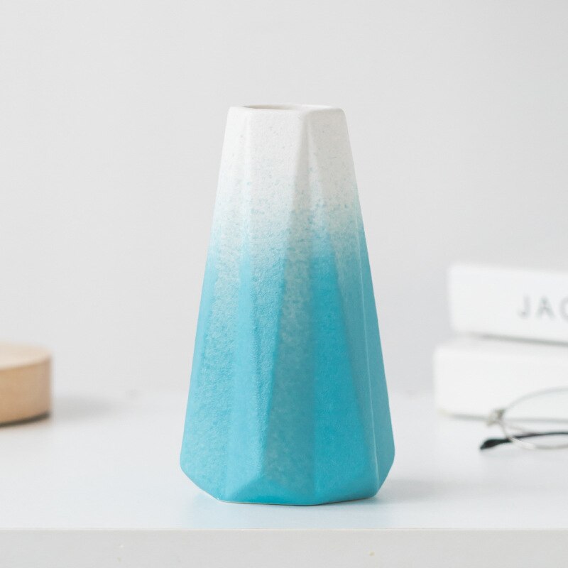 Keramisk vase boligindretning groft keramik diamant origami bred mund morandi enkel moderne stue tv skab sort blå: Gradient blå