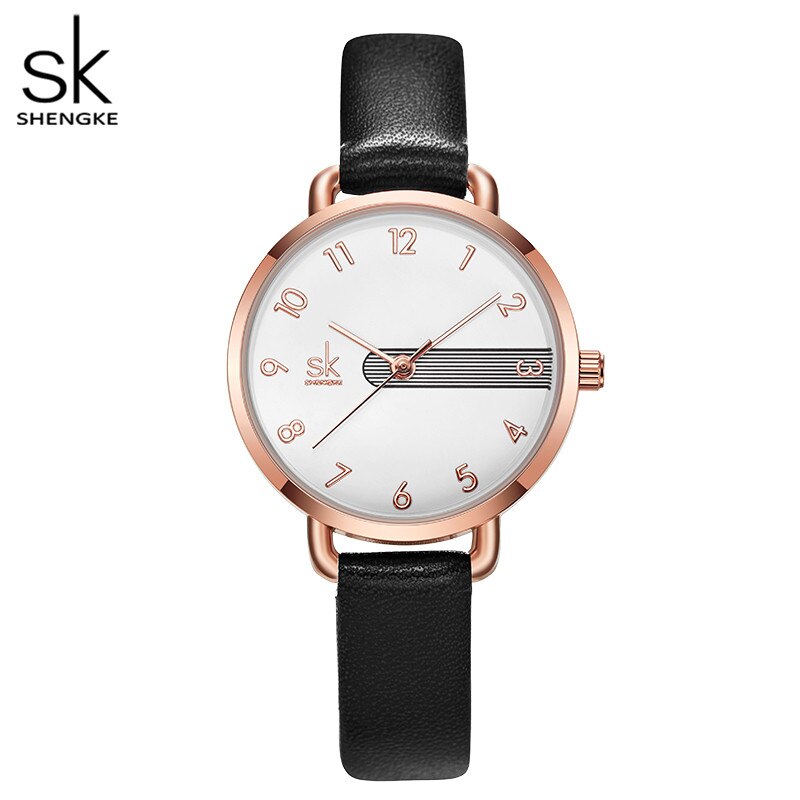 Shengke Lederen Horloges Casual Vrouwen Horloges 4 Kleuren Japanse Beweging 3 Atm Waterdichte Horloges Voor Vrouwen Zegarek Damski: Black