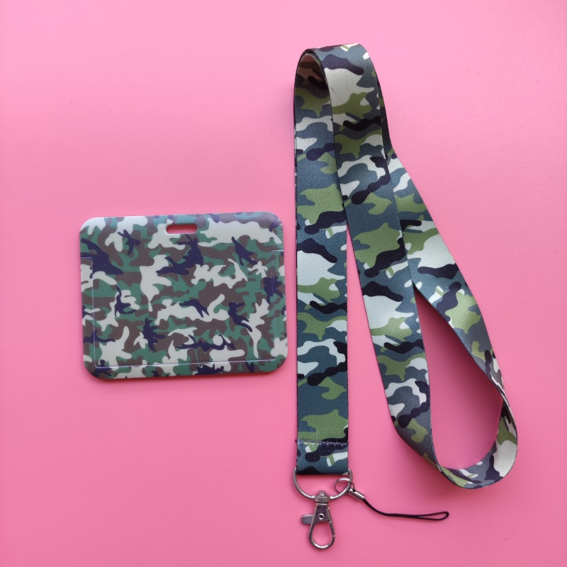Men's Camouflage Card Case Lanyard ID Badge Holder Bus Card Cover Door Card Credit Card Holders Neck Strap: wine red